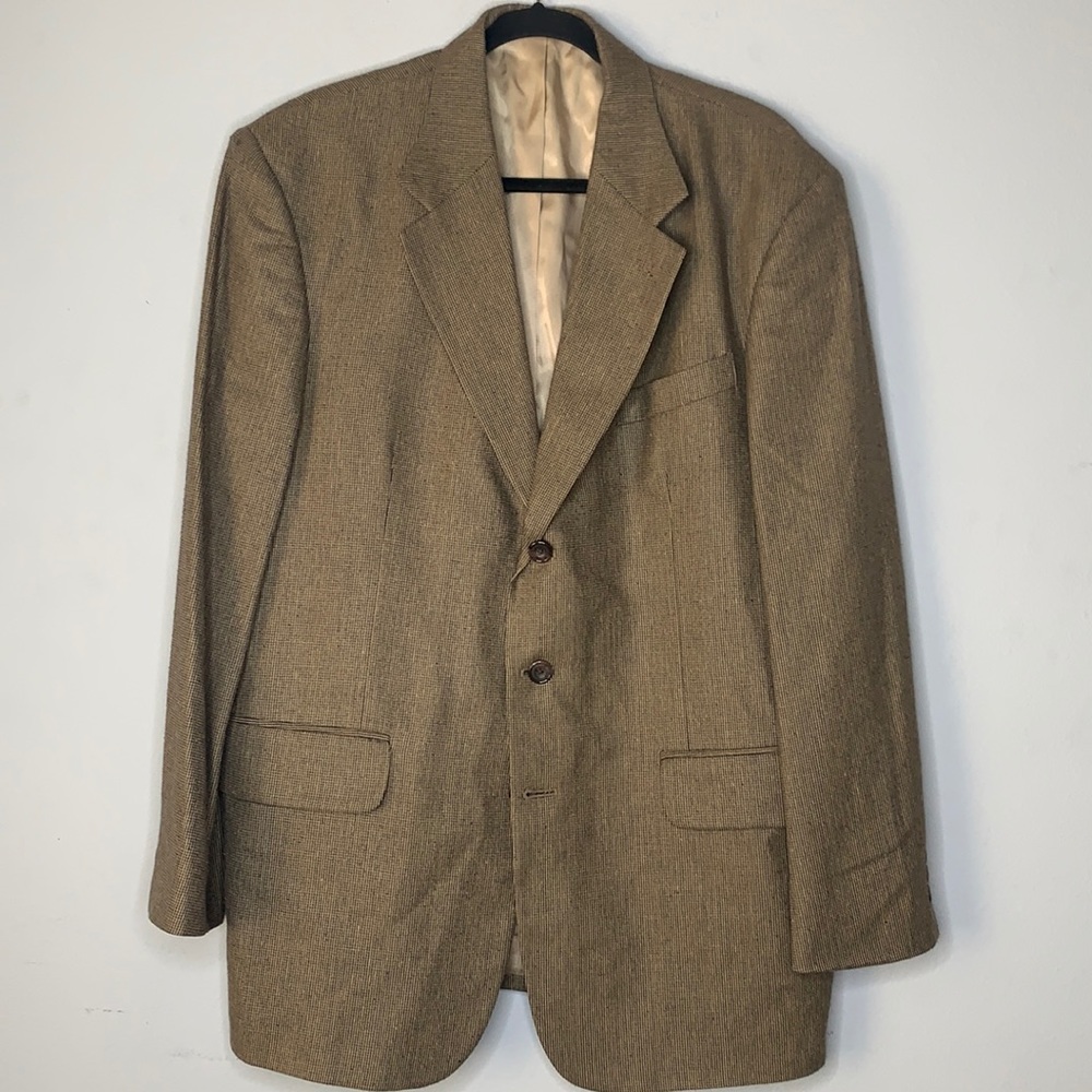 Oscar de la Renta silk blend tan suit jacket blazer 42R